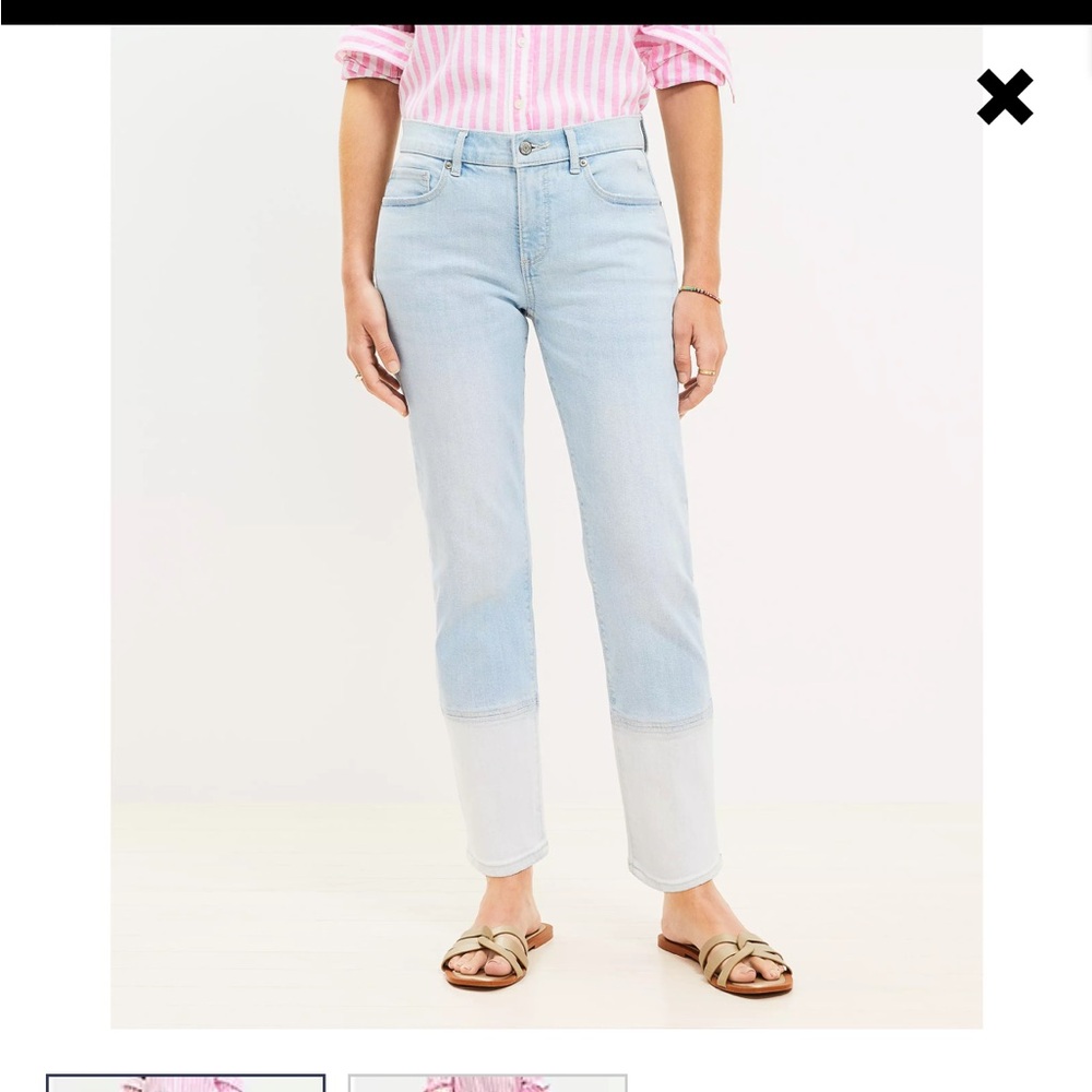 Girlfriend Jeans In Patched Light Indigo Wash - LOFT